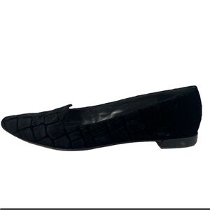 Stuart Weitzman Velvet Black Windowpane Croc Ballet Flats Size 6.5